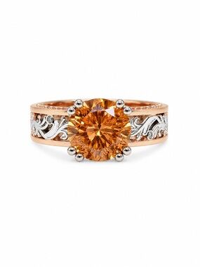 Sterling Silver 925 Rose Gold Tone Ring Golden Stone Filigree Statement Size 6